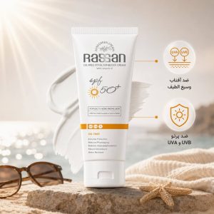 کرم ضد آفتاب فاقد چربی راسن با محافظت گسترده در برابر اشعه‌های UVA و UVB و جلوگیری از پیری پوست
