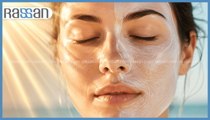 SPF چیست و چه تفاوتی بین SPF 30 و SPF 50 وجود دارد؟ 2 زنی که از ضد آفتاب روی پوست صورت خود استفاده کرده است