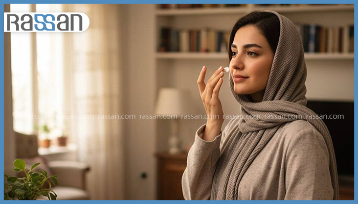 آیا در خانه هم باید ضد آفتاب بزنیم؟ 3 زن محجبه در فضای داخلی خانه در حال زدن کرم مراقبت از پوست و ضد آفتاب روی صورت
