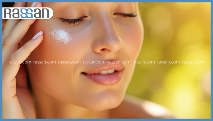 آیا ضد آفتاب لک صورت را از بین میبرد؟ 3 زنی در حال مالیدن کرم ضد آفتاب روی گونه خود در فضای باز و زیر نور خورشید برای پیشگیری از لک صورت