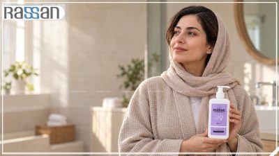 خانمی با ژل شست‌وشوی روزانه بانوان راسن در فضای حمام